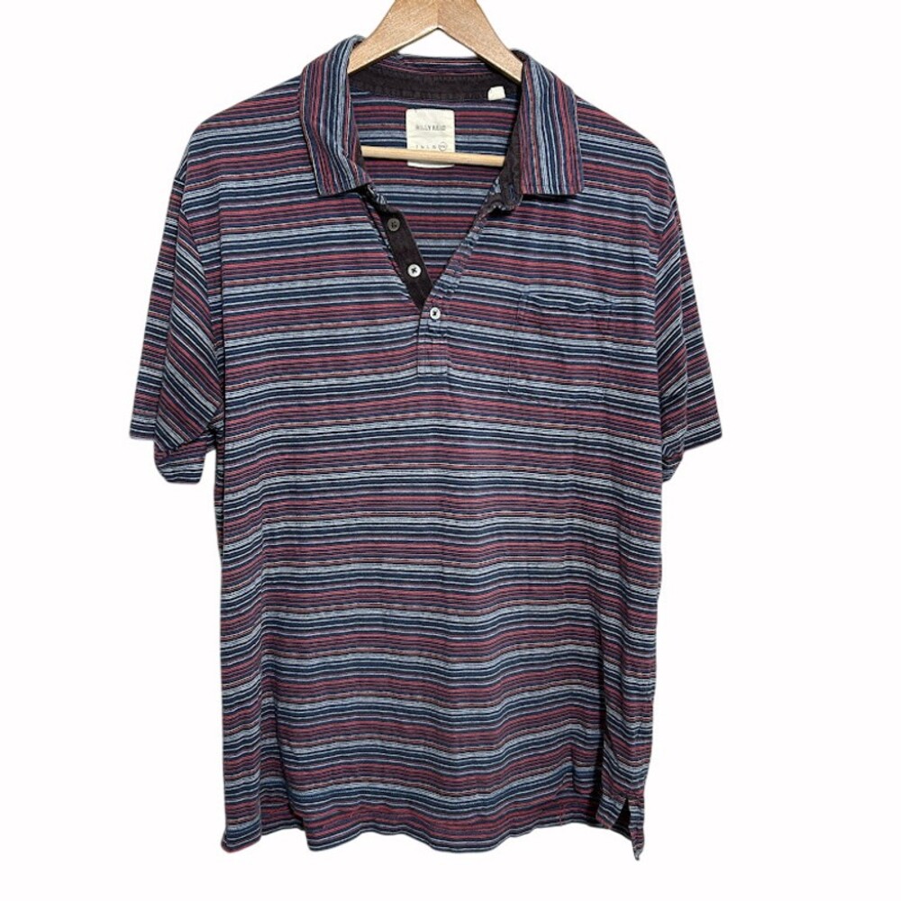 Billy Reid Men's Striped Polo Shirt XXL Short Sleeve Pocket Casual Cotton Blend